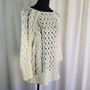 HEM & THREAD open weave knit sweater bell sleeve ivory S